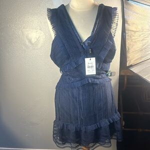 Navi blue lace dress. V cut back and front